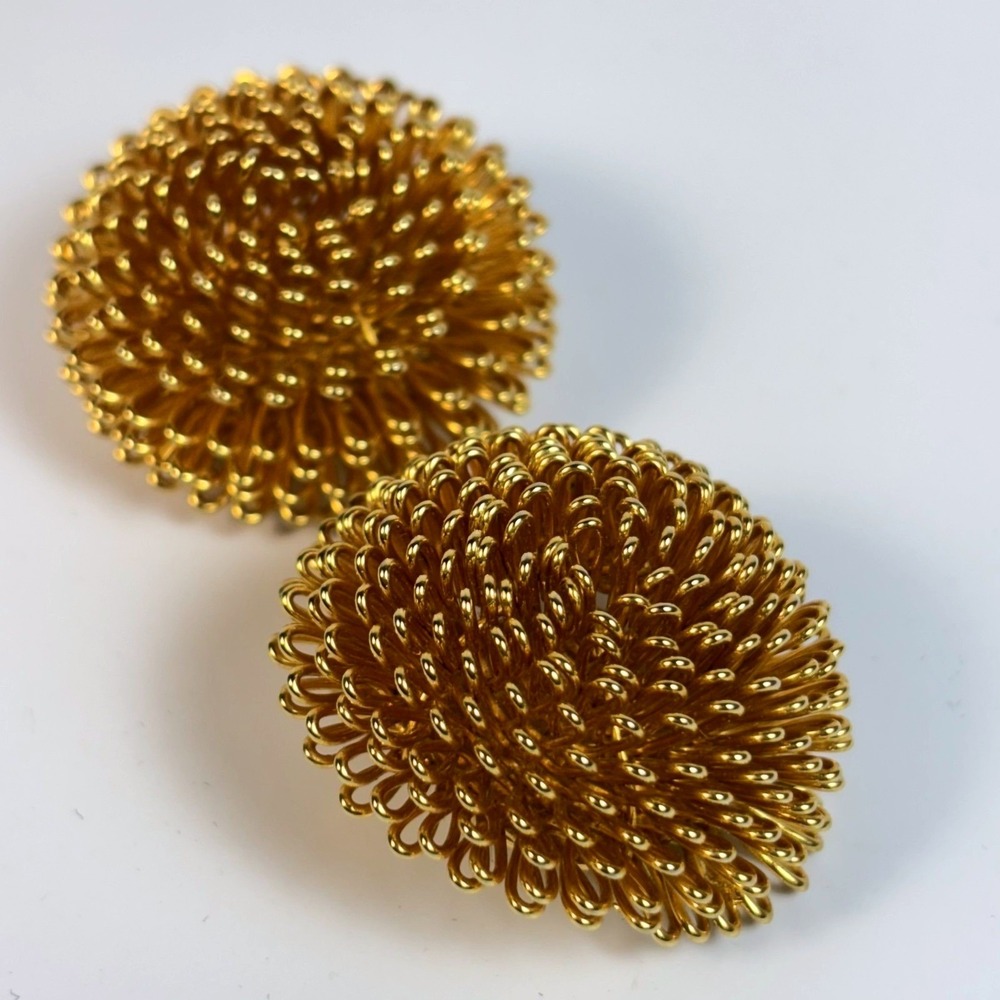 Vintage Earrings Norma Jean‎ Chunky Gold Tone Abstract Wildflower Iconic Huge
